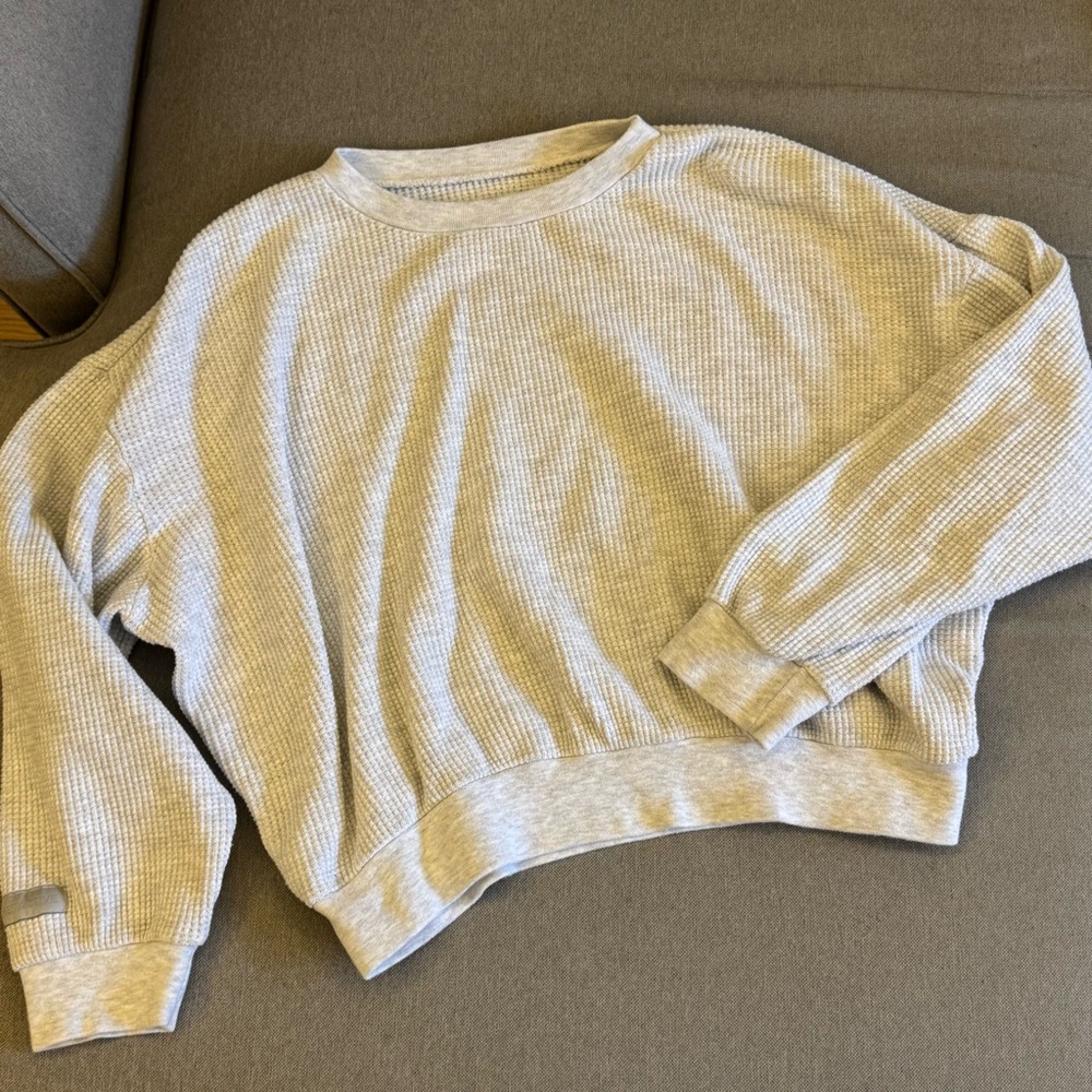 SET Active Light Grey Waffle Knit Crew Neck Sweater